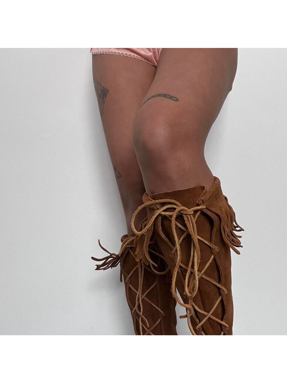Brown suede fringe boots brown